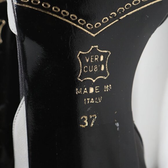 Vintage Cristin Leather Black Grey Two-Tone Ankle Strap Peep-Toe Sandals Pumps - Picture 7 of 14